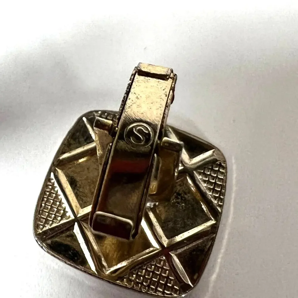 Gold Tone Quilted Cufflinks, Vintage Retro Mid Century Cuff Links